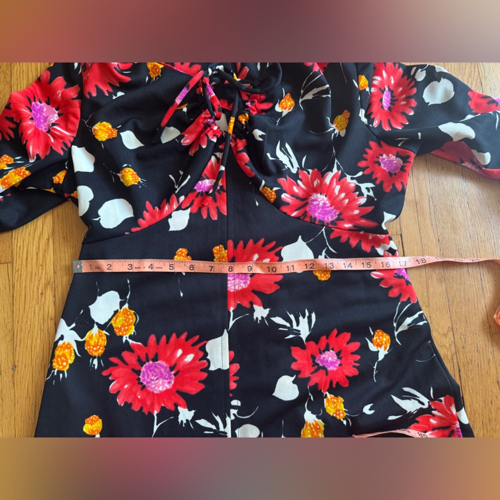 70s Vintage Long Sleeve Floral Maxi Dress with Keyhole Cut Out Sz L - Picture 5 of 6